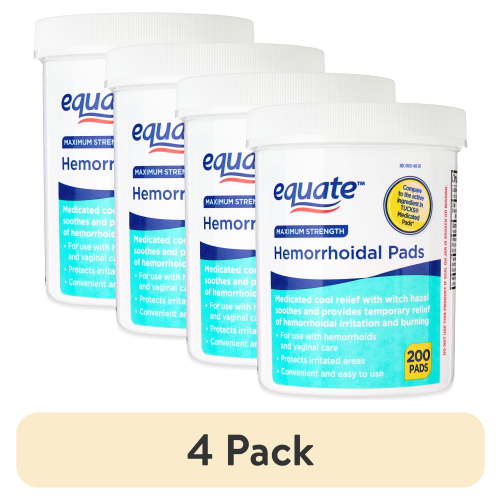 (4 pack) Equate Maximum Strength Medicated Cool Relief Hemorrhoidal Pads, 200 Count