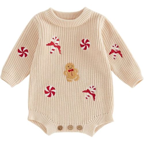 Baby Girl Boy Christmas Sweater Romper Gingerbread Long Sleeve Knitted Bodysuit Infant Fall Winter Clothes 0-18M