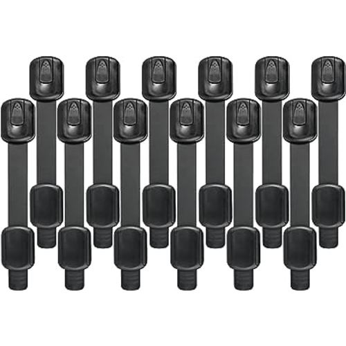 Baby Proof Cabinet Lock & Straps Latches Child Drawer Latches with 3M Adhesives Adjustable Non Drilling Safety Cabinet Locks Straps Baby Drawer Locks for Kids Baby Multi-Function 12 Pack (Black1)