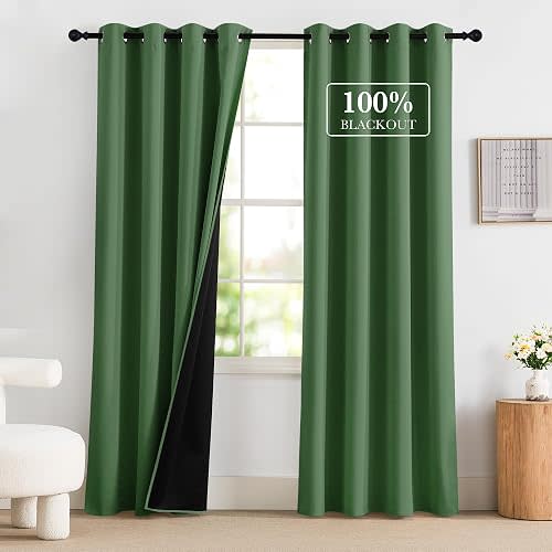 NICETOWN Forest Green Blackout Curtains 84 Inches Long for Bedroom, 100% Blackout Thermal Insulated Window Drapes Room Darkening Curtains for Baby Nursery with Grommet Top, 52" W, 2 Panels