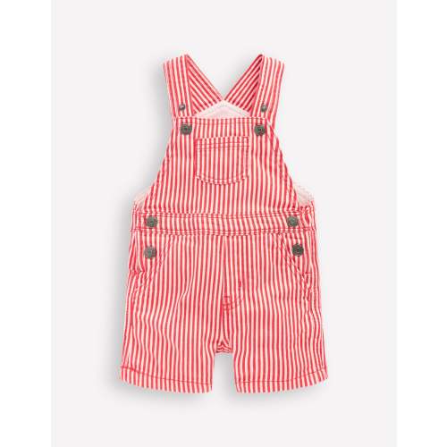 Short Woven Overalls-Red Stripe
