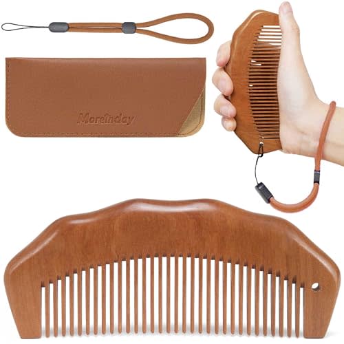 Wooden Comb for Pain Relief, Labor Comb with Wrist Strap | Anti-slip & Adjustable Strap, No Statics Wooden Comb for Hair Growth, for Scalp Massage & Distribute Oils, Peachwood