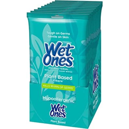 Wet Ones Antibacterial Hand Wipe, Travel Packs- Light Scent, Plant-Based, 20 Count (Pack of 10), 200 Wipes