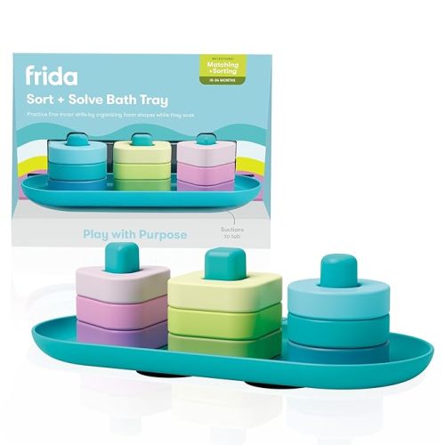 Frida Baby Sort + Solve Bath Puzzle Bath Toy, Matching + Sorting Bath Toys for Toddlers, Play with Purpose, Develop Fine Motor Skills, Sequencing, Problem Solving, Count, Learn Shapes & Colors