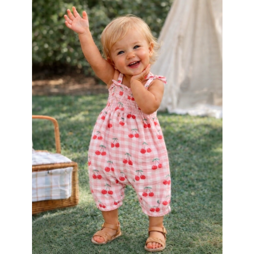 Gingham Cherries / Muslin Smocked Jumpsuit