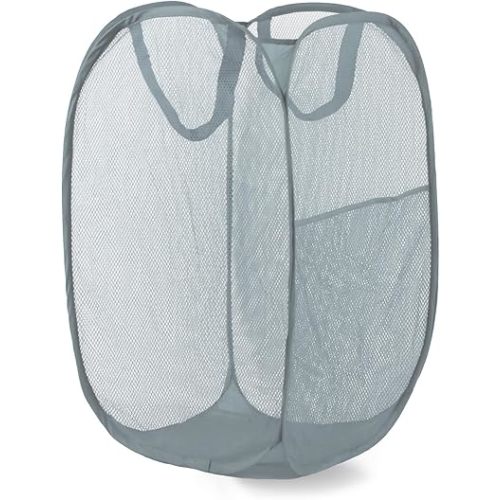Pop Up Laundry Hamper, Mesh Laundry Basket Collapsible, Foldable Hamper for Travel and Storage (Grey)