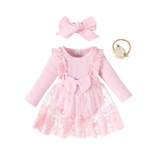 Renotemy Preemie Newborn Baby Girl Lace Romper Infant Fall Winter Flower Tulle Dress Party Gifts Newborn Photography Outfits