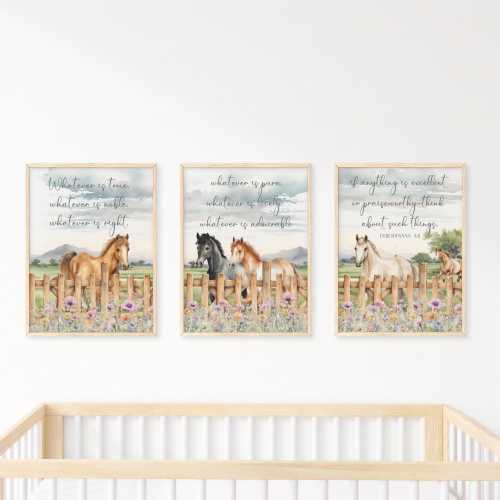 Bible verse country nursery print, Western bible verse wall art, Horse kids room print, Christian horse nursery art, Philippians 4:8