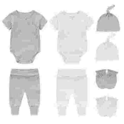 Zavbaby Unisex Newborn 8 Pieces Cotton Solid Color Baby Layette Sets