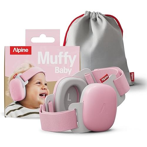 Alpine Muffy Baby Comfort - Baby Ear Protection Noise Cancelling - CE & ANSI Certified - Unique Headband for Safe fit & Comfort - Multi-adjustable for Ages 3-48 Months - 24dB Sound Reduction, Pink