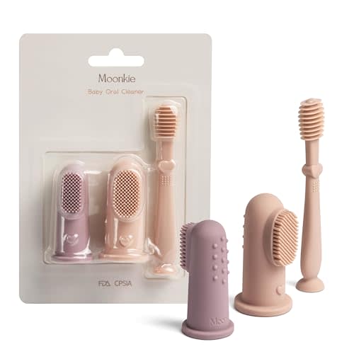Moonkie Baby Finger Toothbrush Tongue Oral Cleaner Kit for 3 Months +, 3 Pcs (Blush/Pale Mauve/Blush)