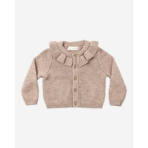 Ruffle Collar Cardigan Heathered Almond – Quincy Mae