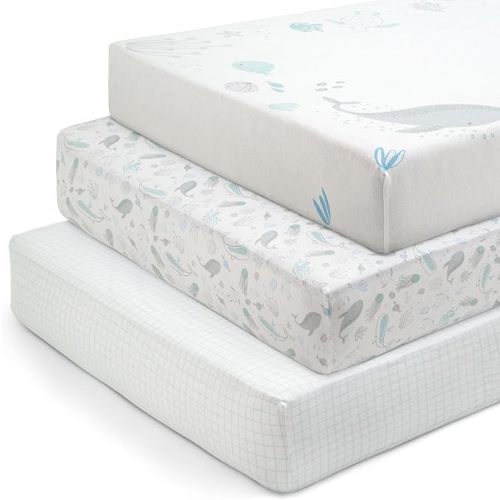 Delta Children Fitted Crib Sheets for Girls and Boys - 100% Organic Cotton Crib Sheet for Standard Crib and Toddler Mattresses - 28x52 Inch - GOTS Certified (Pack of 3), Sea Life