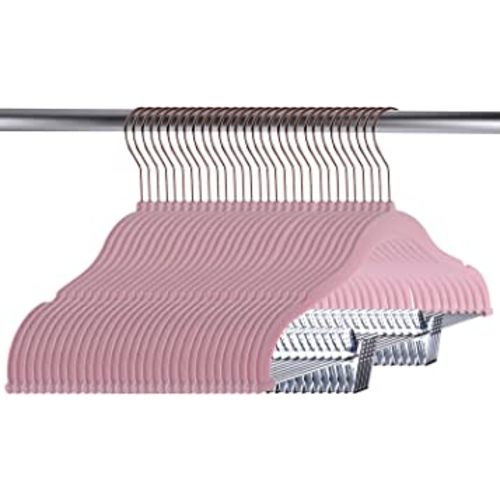 Tosnail 30 Pack Kids Velvet Hangers Children's Clothes Hangers Baby Hangers with Clips - Pink