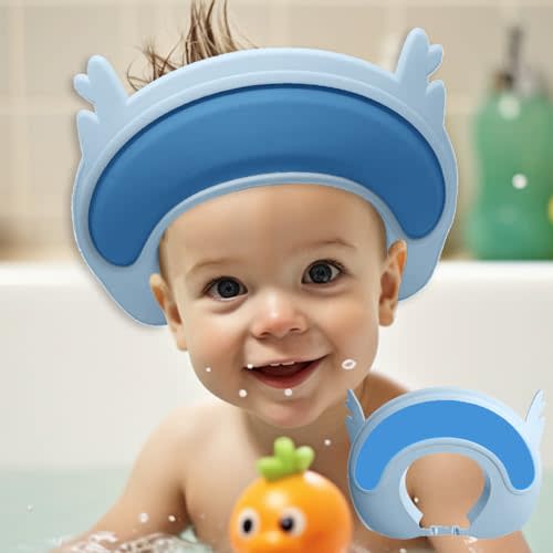 Baby Shower Cap Shield, Shower Cap for Kids, Visor Hat for Eye and Ear Protection for 0-9 Years Old Children,Cute Fawn/kitten shape Makes the Baby Bath More Fun (Blue Fawn)