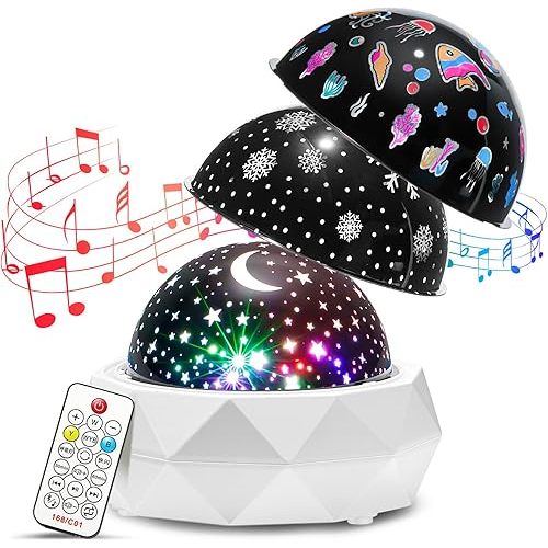 PIKOY Kids Night Light Projector+12 Lullabies, 8 Colors+3 Films+360° Night Light Projector for Kids Room, Remote+AUTO Timer Star Projector Stars for Ceiling Projector Lights for Bedroom & Babies Gifts