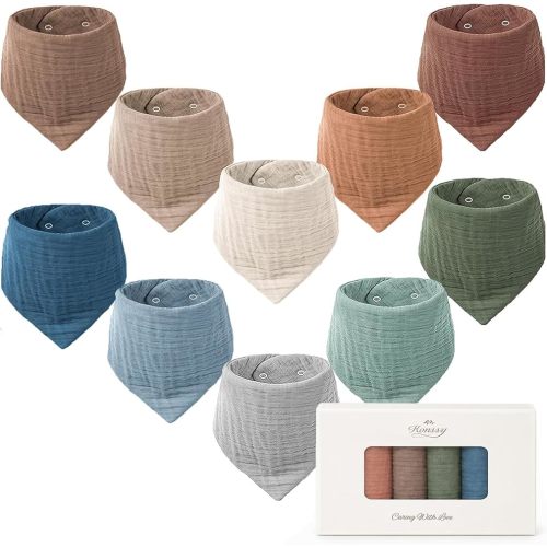 Konssy 10 Pack Baby Muslin Bandana Bibs for Drooling and Teething