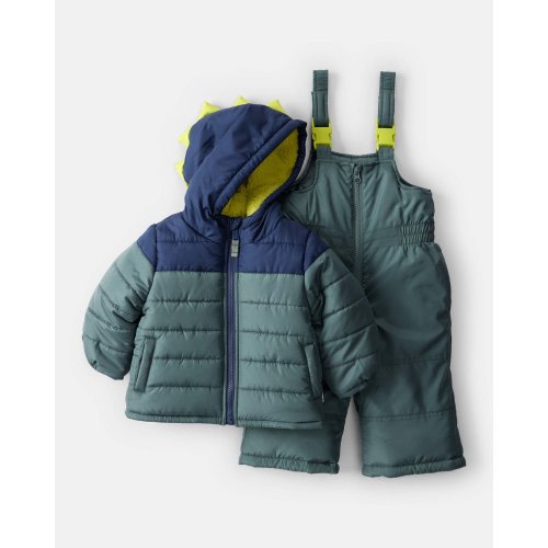 Baby Boy 2-Piece Dinosaur Hooded Snowsuit Jacket & Bib Set - Green/Blue - Carter's | Carter's