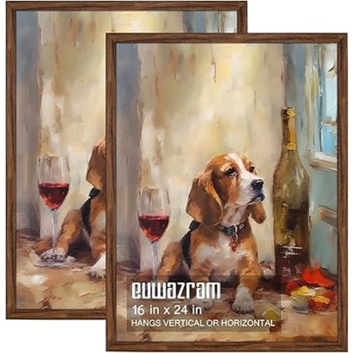 Rustic Walnut 16x24 Frame - Set of 2, 16 x 24 Poster Frame for Artwork, Puzzles, Photos and Movie Posters Picture Frames