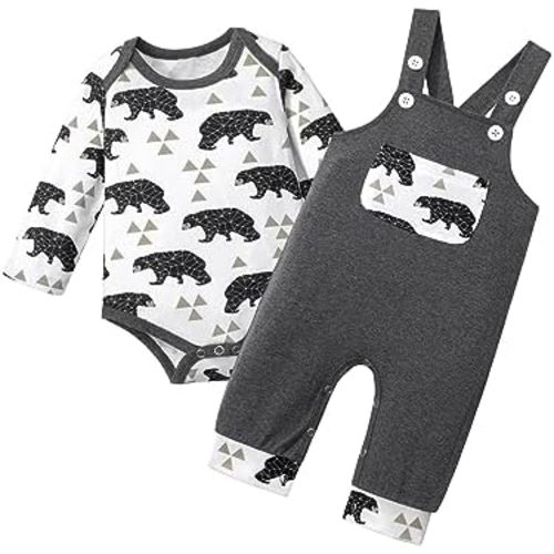 Baby Boy Clothes Long Sleeve Animal Print Romper Baby Boy Outfits Plaid Overalls Infant Boy Clothes