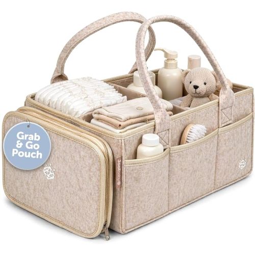 Jool Baby Tag-Along Diaper Caddy – Nursery Storage Organizer for Newborn Essentials – Lightweight & Portable, Large Capacity (Oatmeal)