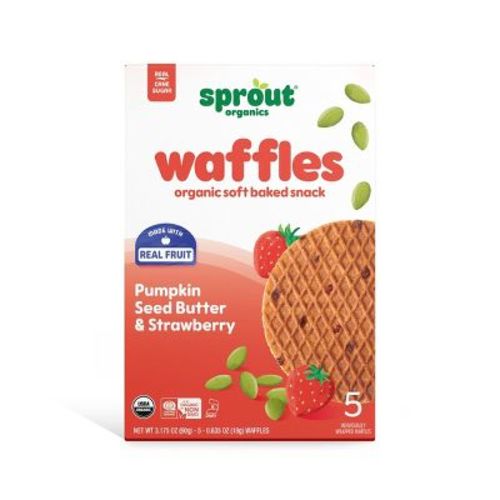 Sprout Organics Soft Baked Waffles for Toddlers - Pumpkin Seed Butter + Strawberry - 5ct: Box, Ready to Eat, Net Weight 3.15oz