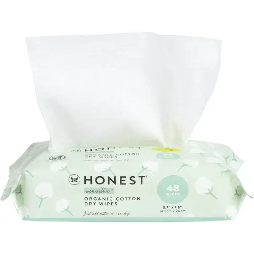 The Honest Company 100% Pure Organic Cotton Dry Wipes, Hypoallergenic, Multi-Use Disposable Facial Cloth and Baby Wipe Hypoallergenic Gentle on Skin, 48 Count