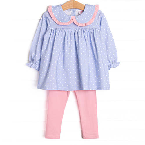 Periwinkle Polka Dot Collared Legging Set, Blue – Stitchy Fish