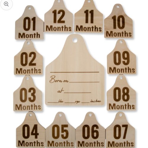 Cattle Tag Wood Announcement Sign & 12 Milestone Signs – Cowkid Clothing Company