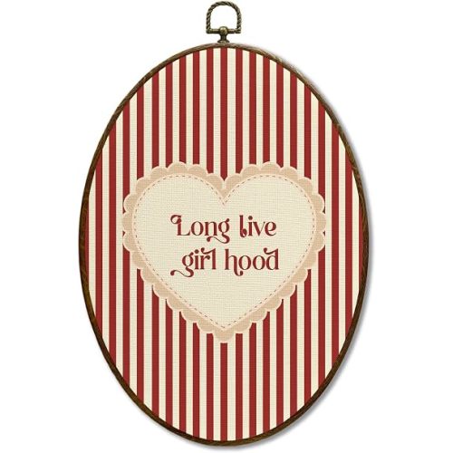 XINCEYWJ Vintage Long Live Girlhood Oval Framed Wall Art, Preppy Baby Nursery Oval Canvas Wall Decor, Cute Girl Nursery Framed Wall Hanging Decor for kids Girl Toddler, 11x8.5 Inch