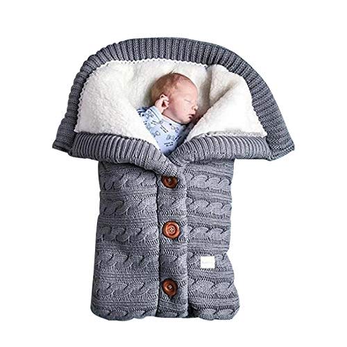 insular Warm Baby Sleeping Bag Envelope Winter Kid Sleepsack Footmuff Stroller Knitted Sleep Sack Newborn Knit Wool Swaddling Blanket (Gray)