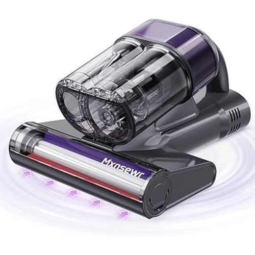 Mattress Vacuum Cleaner, Ultrasonic Bed Vacuum Cleaner with 18Kpa Strong Suction, 150°F Heat & 253.7nm UV-C Light, Intelligent Dual Cup, One-Click Dust Removal for Bed, Sofa, Pet Hair, Grey