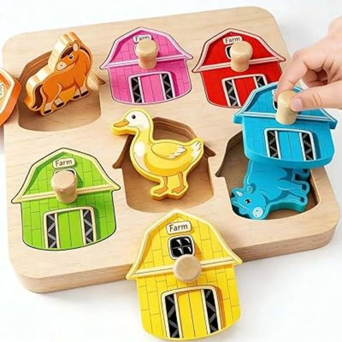 Wooden Puzzles for Toddlers 1-3 : Farm Animal Peg Puzzles, Preschool Learning Activities, Toddler Toys Age 1-2, Montessori Toys for 1 2 Year Old Boy Girl Christmas Birthday Gift