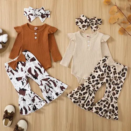 3Pcs Newborn Infant Baby Girls Clothes Rib Knitted Long Sleeve Romper Flared Pants Headband Fall Winter Outfits - TikTok Shop