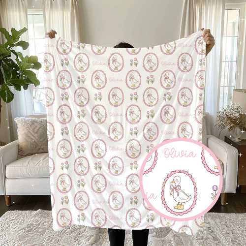 Personalized Silly Goose Baby Blanket Coquette Bow Soft Nursery Bedding Kids Room Decor