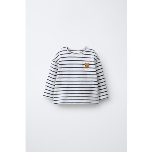 STRIPED TERRY TIGER PATCH T-SHIRT - Navy blue | ZARA United States