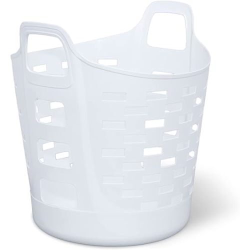 Clorox Flexible Laundry Basket - Plastic Hamper for Clothes, Bedroom, and Storage - Portable Round Bin with Carry Handles, 1 Bushel, White