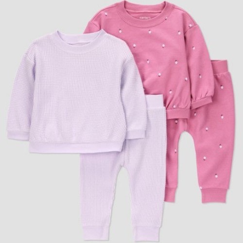 Carter's Just One You® Baby Girls' 4pc Floral Top & Jogger Set - Pink/Purple 3M