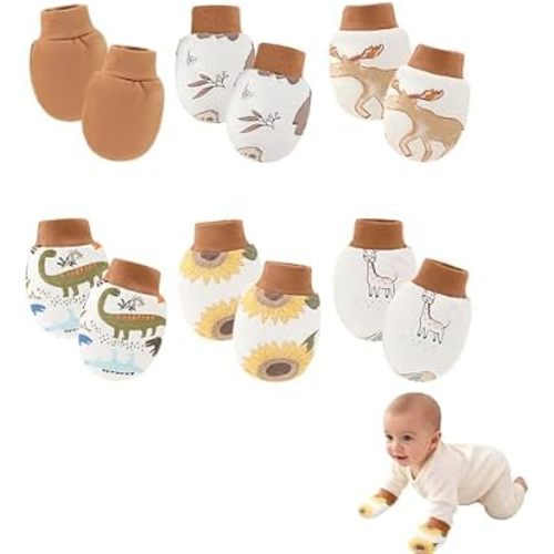 6Pcs Baby Mittens Newborn Baby Accessories Anti-Scratch Face Protection Gloves for 0-12 Months Infants, Earth-Tone Patterns