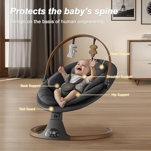 Baby Swings for Infants, Monamii Baby Swing, Bluetooth Infant Swing with Music Speaker, 5 Speeds and Remote Control, Indoor & Outdoor Use (Black)