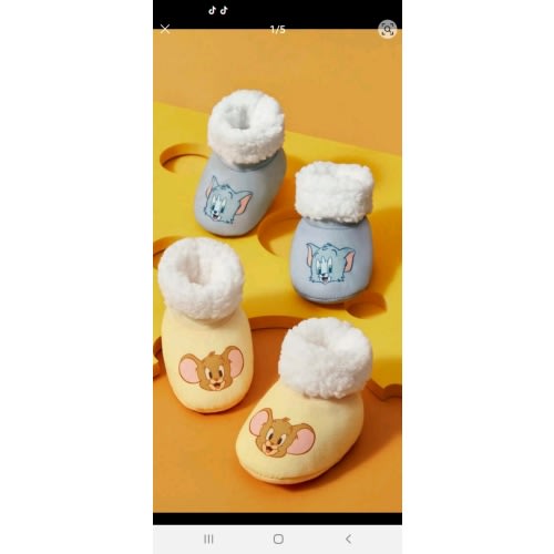 TOM & JERRY X SHEIN 2 Pairs Thick Warm Cute Cartoon Baby Socks With Thermal Lined