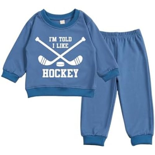 Toddler Baby I'M TOLD I LIKE HOCKEY Long Sleeve Sweatshirt Top Jogger Pants Set Cute Fall Winter Clothes Set