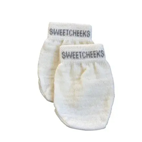 Sweet Cheeks Merino Baby Merino Wool Mittens - Vanilla (5-24 M) | Baby Bunting AU