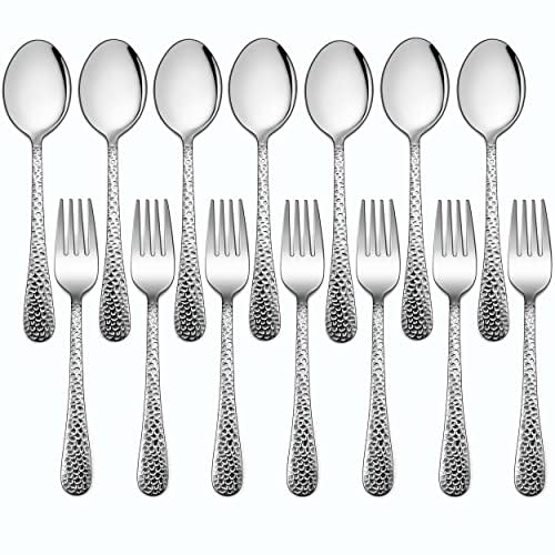 LIANYU 14-Piece Toddler Silverware Set, Stainless Steel Utensils Flatware | Includes 7 Kids Spoons and 7 Kids Forks, Small Silverware Set, Child Preschooler Cutlery Set, Smooth Edge, Dishwasher Safe