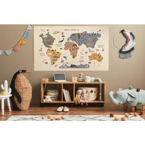 Animal World Map Tapestry Organic Cotton Fabric Tapestry