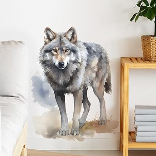 Lifelike Wolf Animal Wall Decal Peel and Stick Jungle Wild Animal Wall Stickers Removable Vinyl Wall Arts Decor for Kids Boys Bedroom Living Room Club Party fun-e50