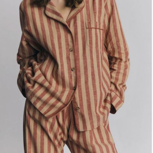 Sandstone Red Pembroke Stripe Linen Blend Pajama Set | Piglet in Bed US