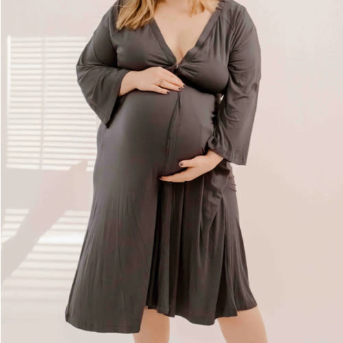Amelia Labor & Postpartum Gown in charcoal grey – Lila