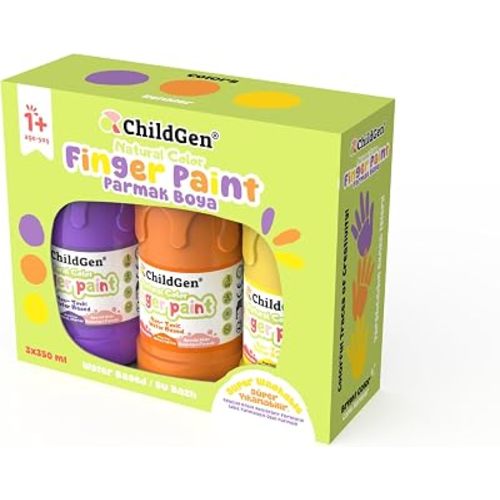 ChildGen Washable Finger Paint Set for Kids, 3 Non-Toxic Colors – Safe, Easy Clean, Arts & Crafts Paint for Toddlers & Children (Yellow, Orange, Purple)