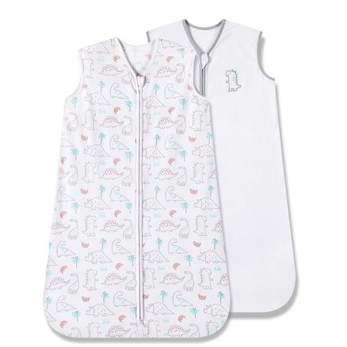 TILLYOU Sleep Sack 0-6 Months - 0.5 TOG Baby Wearable Blanket with 2-Way Zipper, Extra Soft Cotton Sleeveless Sleeping sack 2 Pack, Woodland Dinosaurs